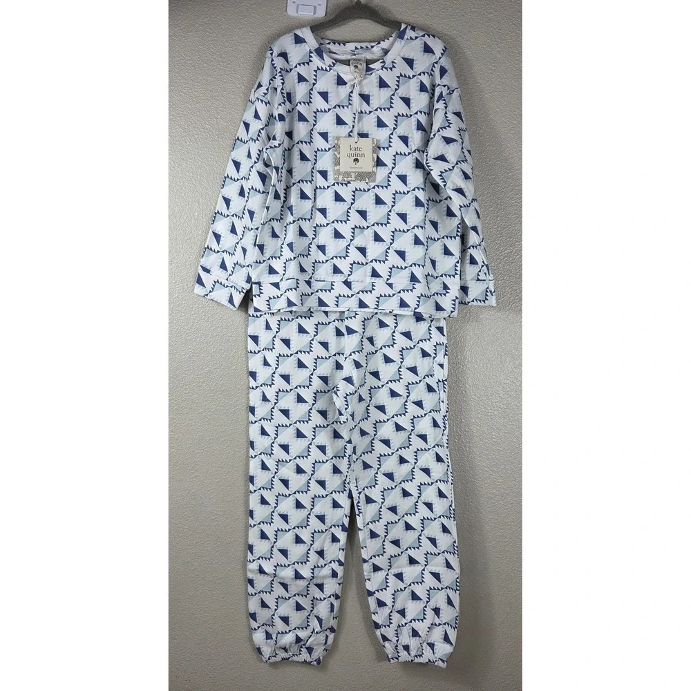 Kate Quinn Blue Picnic Quilt Jogger Set Kids 6Y NWT Organic Cotton